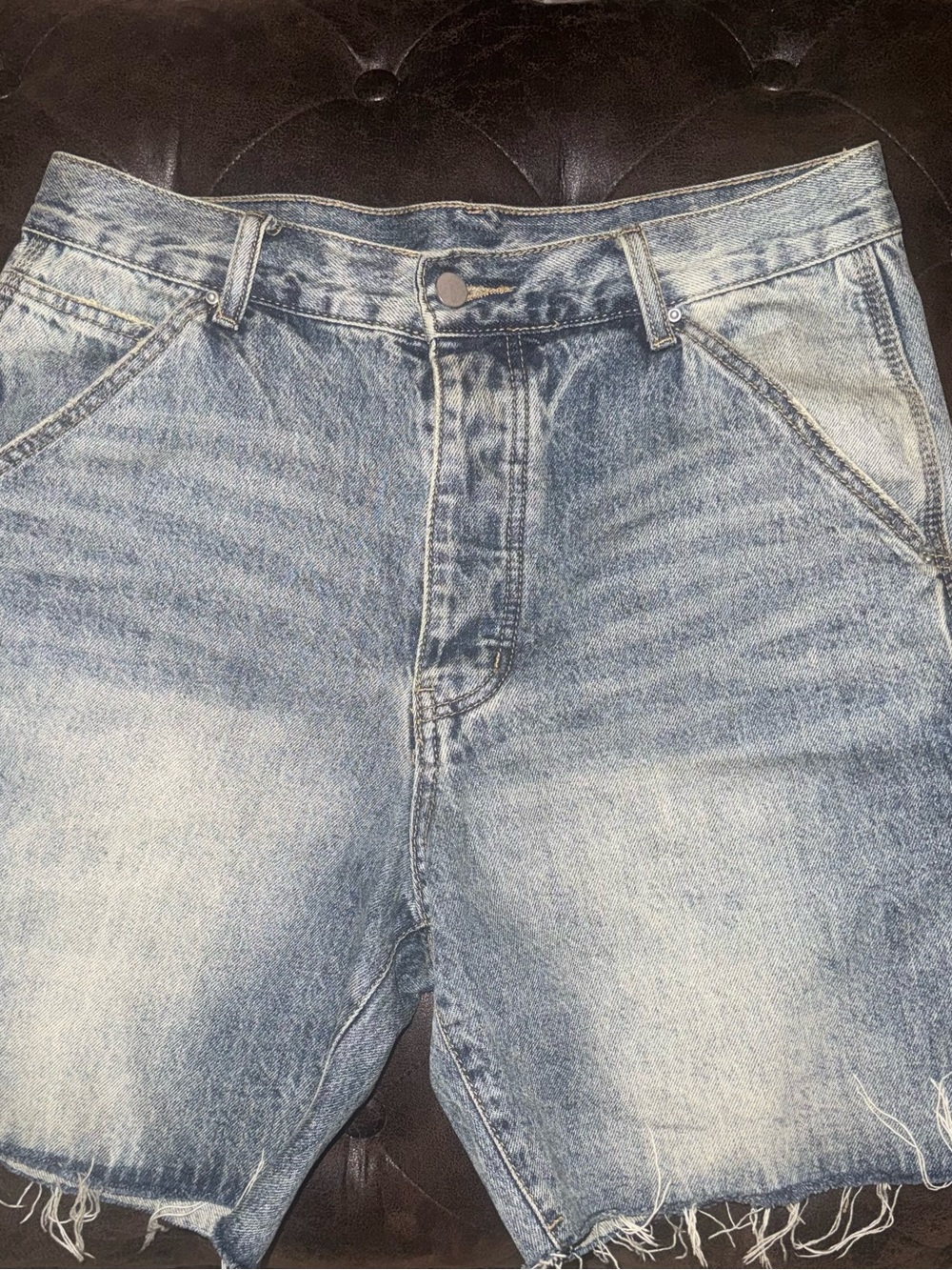 MNML Light Blue Distressed Denim Shorts